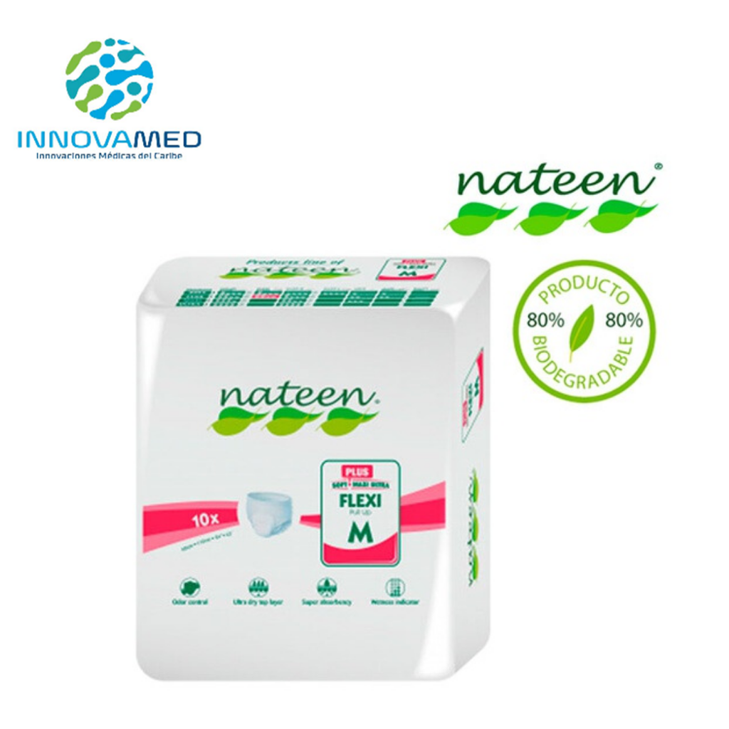 Pañales para Adultos (M) Nateen Plus de Paq de 100Und con 95-125 cm y 2,450ml de Absorción