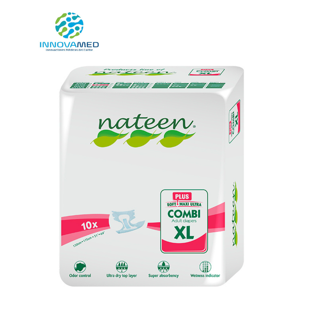 PAÑALES P/ ADULTOS XL  NATEEN PLUS XL PAQ. DE 10UNID  130-175cm ABSORCION 3,400ml