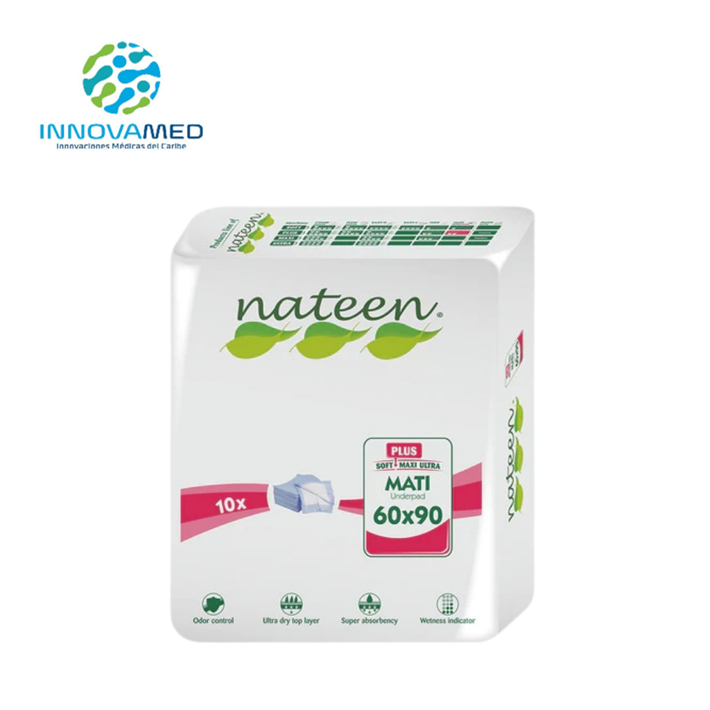 Sabanas Desechables Absorbentes Nateen con Paq de 10 ud de 60X90 cm y 1,000ml de Absorción